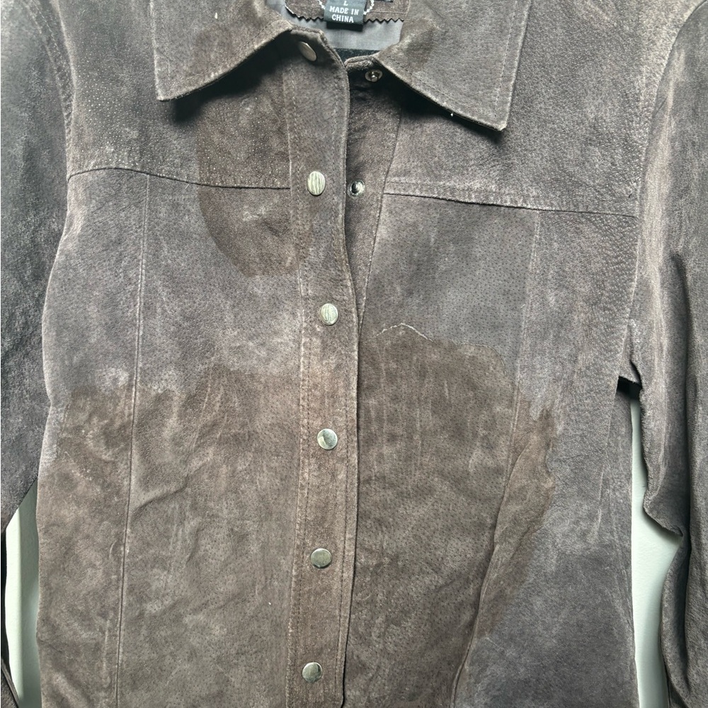 Western Leather brown  fringe snap jacket boho Stagecoach cowboy festival - Picture 9 of 16